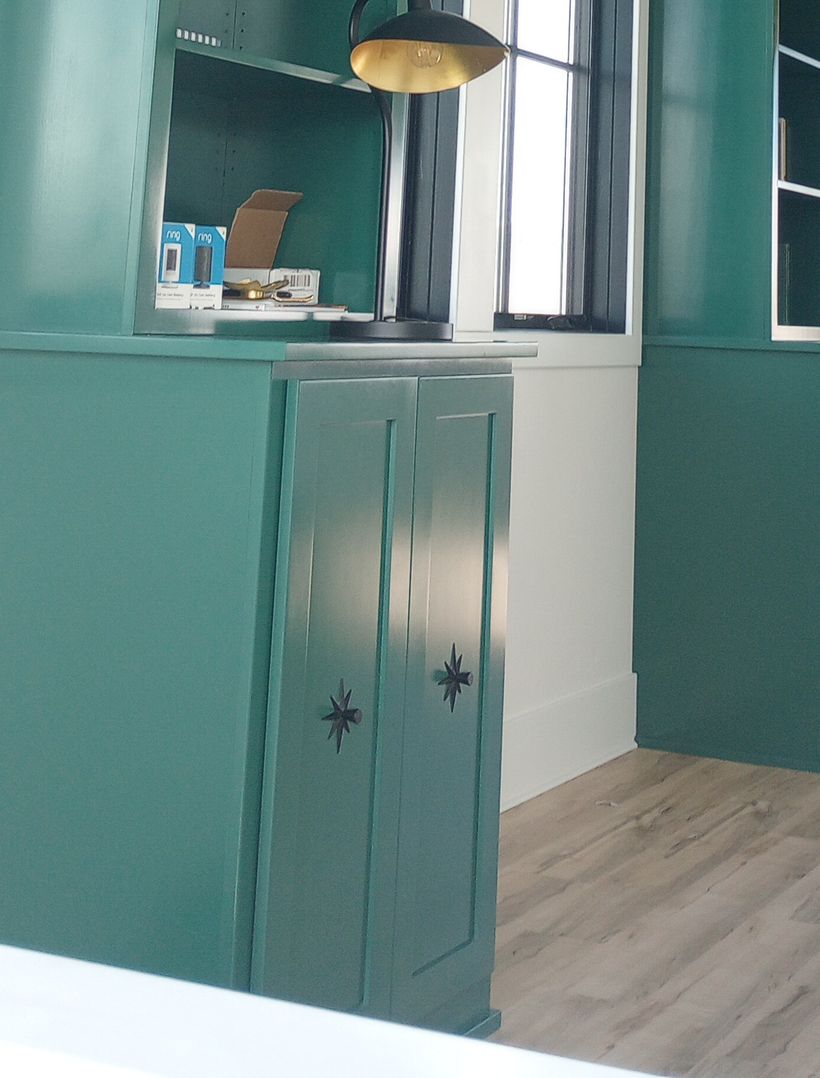 green tall builtin cabinets