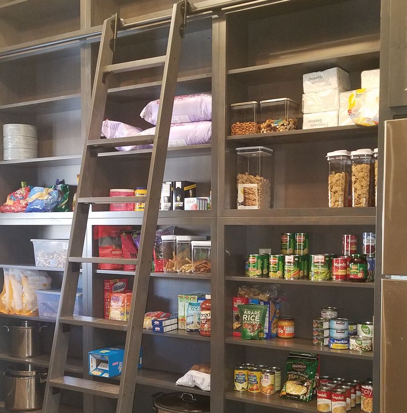 custom pantry shelves with ladder