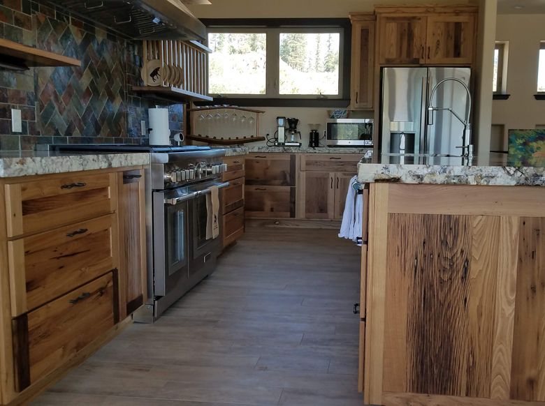 light blue cabinets in a craftsman style kitchen