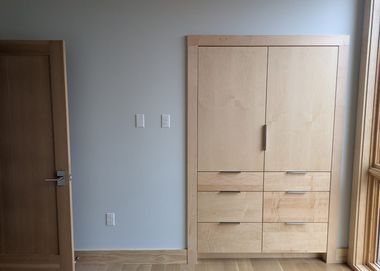 custom maple armoire freestanding storage cabinet in bedroom